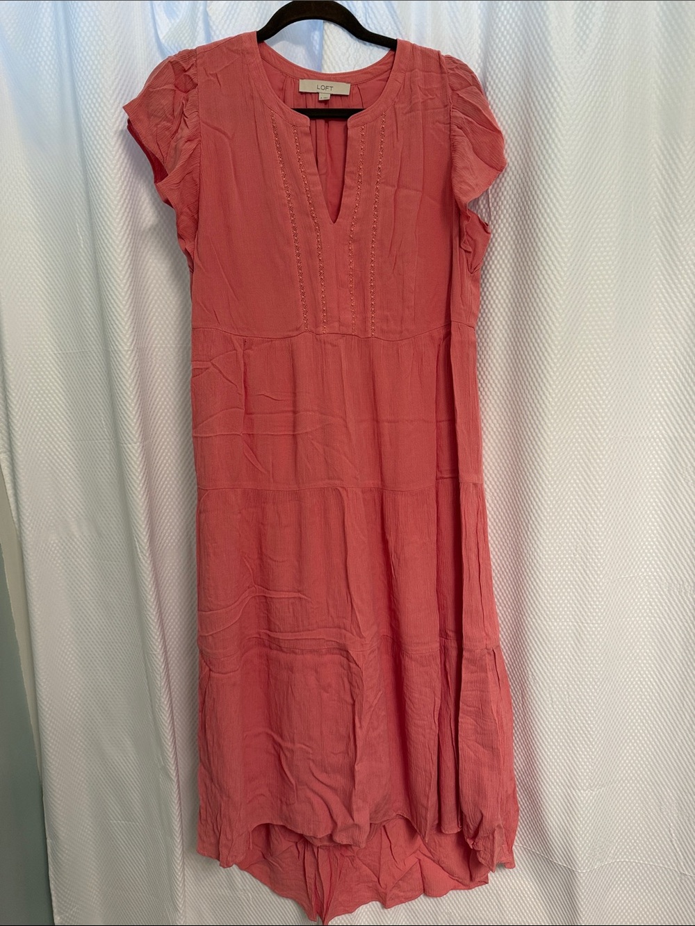 LOFT Coral Pink High-Low Midi Dress